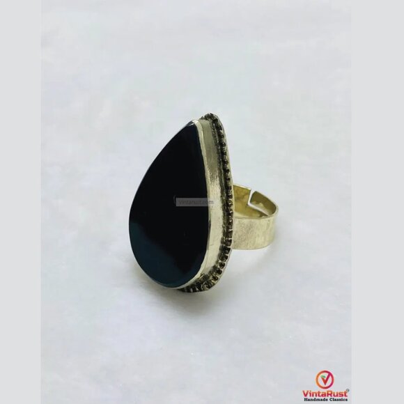 Black Onyx Stone Ring: Unisex Adjustable Rings For Gift - Picture 2 of 6